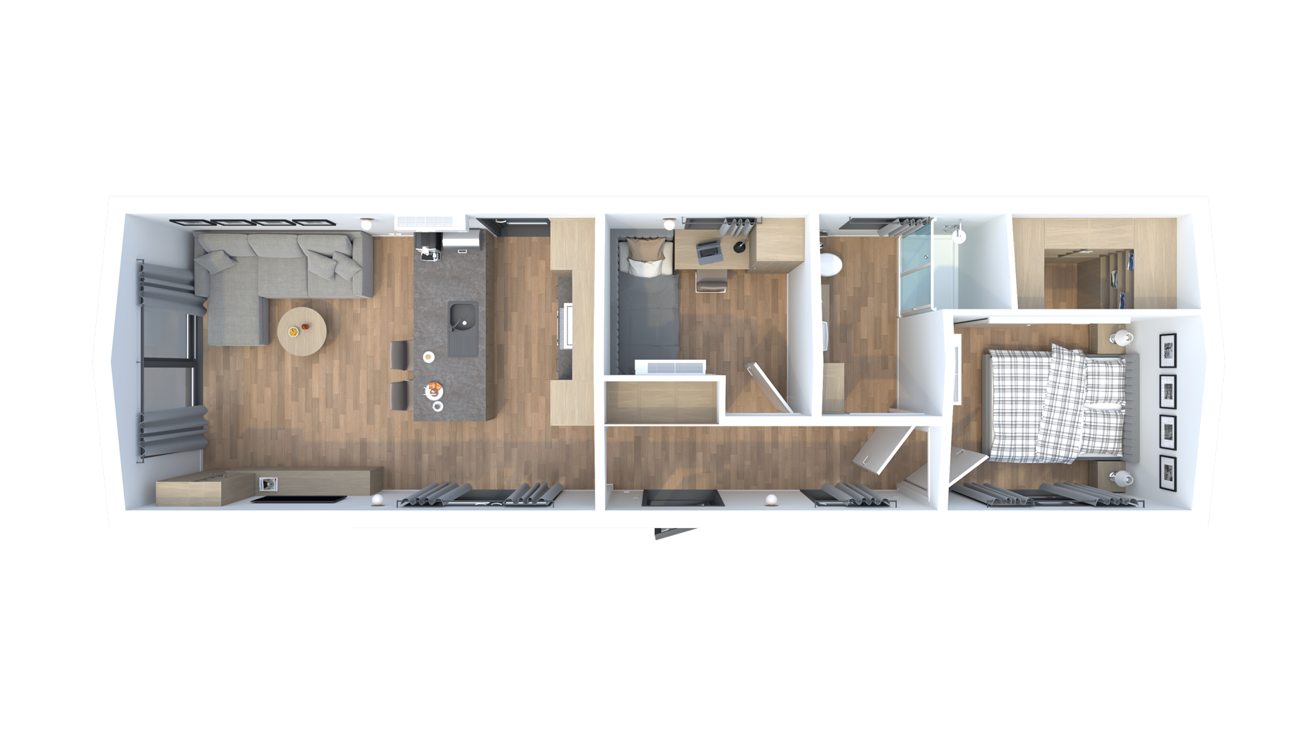 Hausmodell Chios als Visualisierung mit Eingangs- und Terrassenbereich