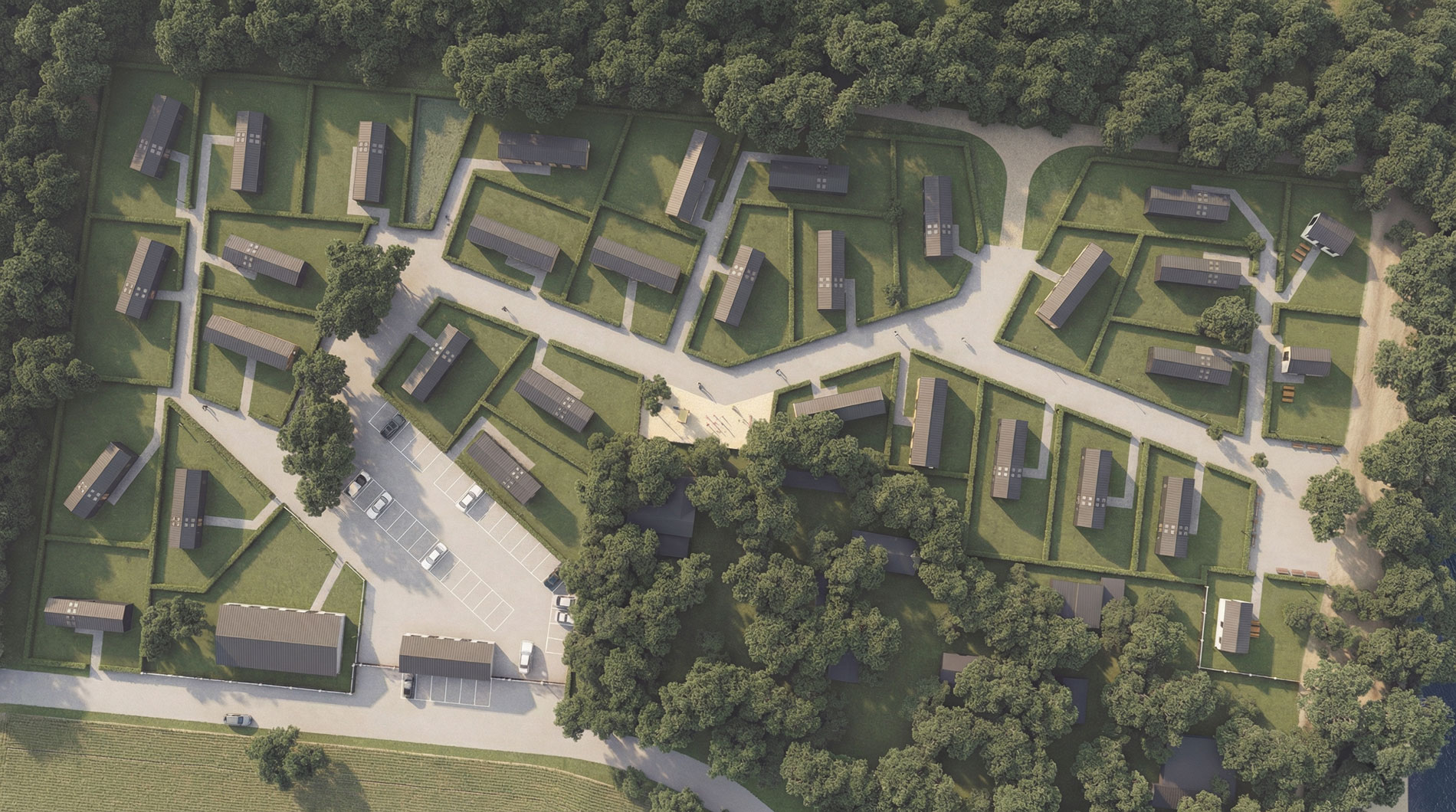 Lageplan des Areals mit Parzellen und Erschließung