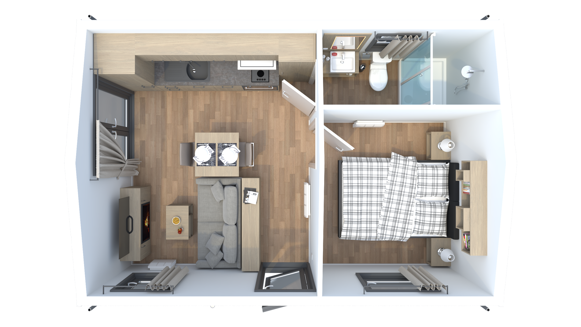 Hausmodell Small Pod als Visualisierung mit kompakter Terrassenansicht